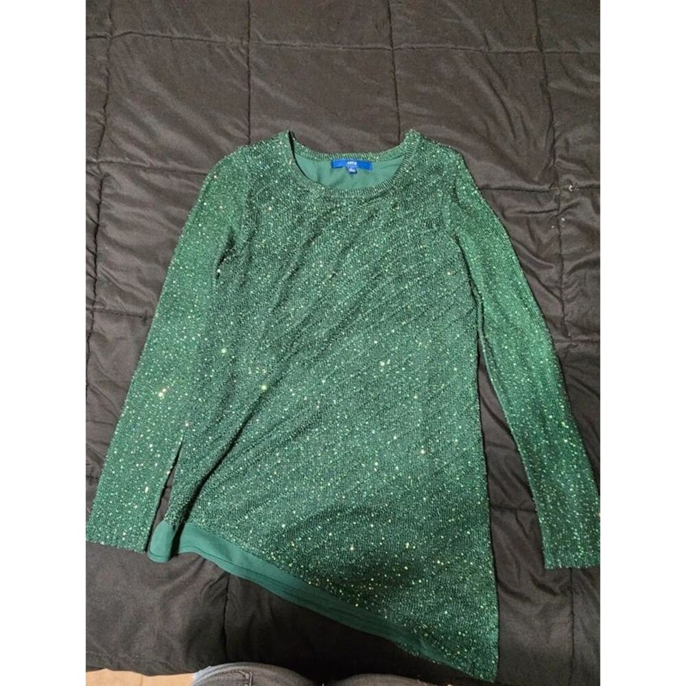 APT.9 Green Sequin Sparkle Sweater Top L